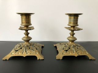 Vintage Art Nouveau 20th Century Brass Candlesticks Candle Holders 4.  5  Height
