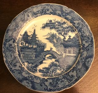 Antique Pottery Pearlware Blue Transfer Chinoiserie Plate C 1800/10