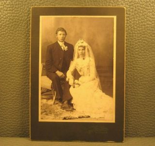 Victorian Antique Cabinet Card Wedding Photo of a Married Couple Man and Woman 2