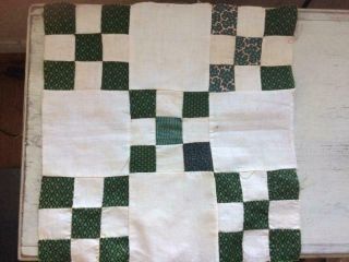 Back In Time Textiles Antique 1830 - 60 " 9 Patch " Quilt Block Teal Over Dyed Gree
