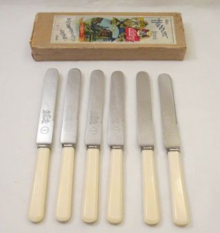 Boxed Set Of 6 Vintage Dessert Knives With Faux Bone Handles - Haddon Brand
