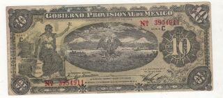 1914 Provisional Mexico Mexican 10 Peso Bank Note Antique Currency Paper Money