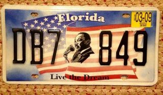 Florida Martin Luther King Specialty License Plate Live The Dream Rare Auto Tag