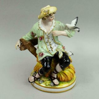 Antique Paris Porcelain Figure Of A Man And Dove C.  1880