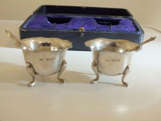 Boxed Set Of Antique Solid Silver Salts With Spoons