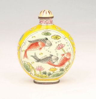 Precious Chinese Cloisonne Snuff Bottle Painted Fish Christmas Gift