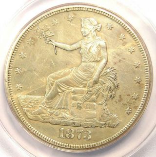 1873 - Cc Trade Silver Dollar T$1 - Anacs Au55 Details - Rare Carson City Coin