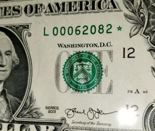 Very Rare Only 80,  000 Printed 2013 $1 Dollar " L " Star Note Low Serial Number Unc