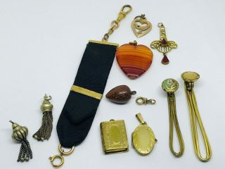 Antique Victorian Gilt Metal Rolled Gold Tassel Agate Pendants Joblot Jewellery