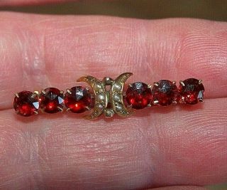 Antique Jewelery 9ct Gold Victorian Garnet & Seed Pearl Crescent Bar Brooch Pin