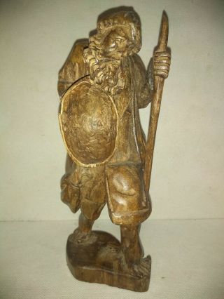 Vintage Folk Art Wood Statue Hobo Traveler Man Wood Hand Carved Hat And Bags