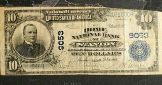 1902 $10 Large Size National Currency Note Blue Seal Stanton Texas Rare Town