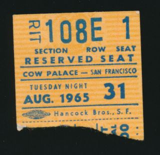 Beatles Rare 1965 Concert Ticket Stub For The Cow Palace San Francisco