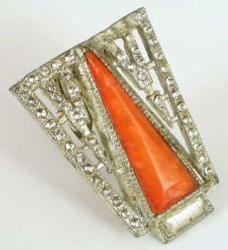 Antique Shoe / Dress / Fur Clip Costume Fine Fashion Rhinestones Art Deco Orange