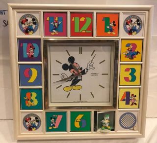 Disney & Seiko Mickey Mouse Disney Singing & Automated Clock.  16 " X 16.  5 " Rare