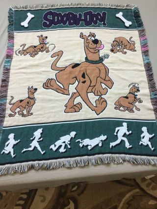 Scooby Doo Tapestry Fringe Throw Blanket 48” X 58” Multi - Color Scooby - Doo Rare