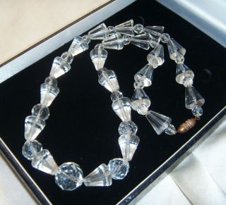Vintage Antique Art Deco Multi Facet Clear Glass Crystal Geometric Bead Necklace