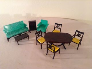 Vintage Ideal Plastic Dollhouse Furniture.  Dining Room Table Chairs Living Room