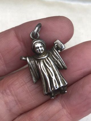 Unusual Antique Victorian/edwardian Sterling Silver Cloaked Child Charm/pendant