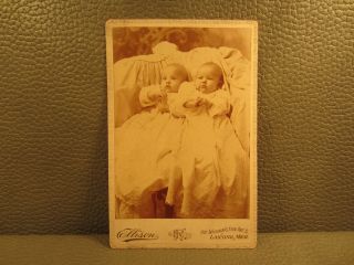 Victorian Antique Cabinet Card Photo Of Twin Infant Baby Girls