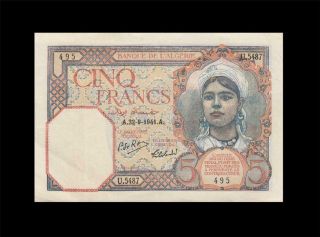 22.  9.  1941 French Algeria 5 Francs Africa " Rare " ( (ef))