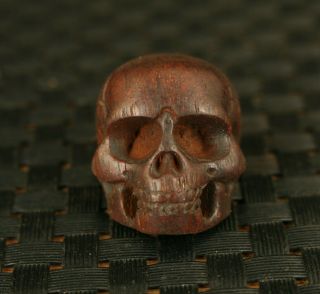 Rare Old Yak Horn Hand Carving Skull Statue Collectable Decoration Cool Bead