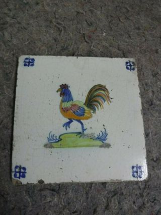 Antique Tile With Hand Painted Rooster