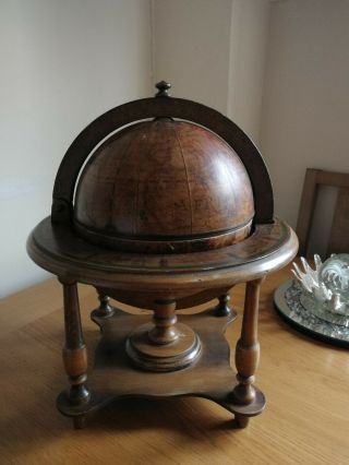 Vintage Wooden Brass Old World Globe With Zodiac Symbols 16inch Tall Ice Bucket 2