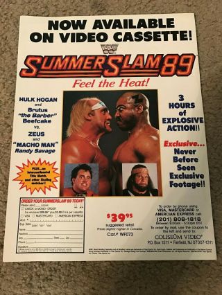Vintage 1989 Wwf Summerslam Vhs Video Poster Print Ad Hulk Hogan Zeus Wwe Rare
