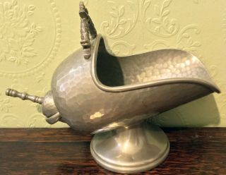 Antique Hand Hammered Pewter Table Sugar Scuttle And Scoop