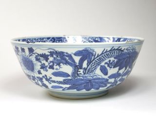 Antique 19thc.  Chinese Blue And White Porcelain Dragon Bowl