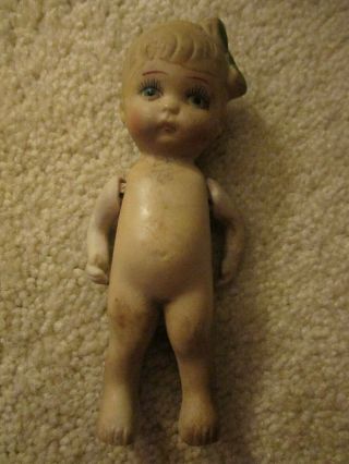 Antique Small 3.  5 " Bisque Doll With Hair Bow.  Made In Japan