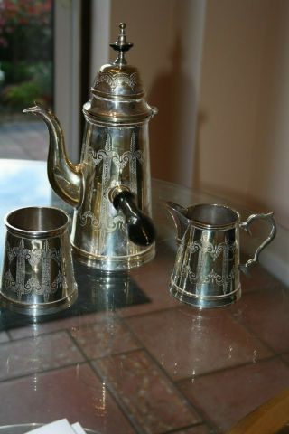 Antique Victorian Silver Plated Chocolate Pot And Sugar Bowl And Milk Jug
