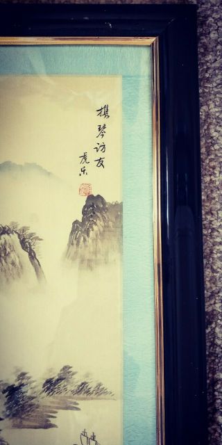 collectable Chinese water colour painting on silk with frame,  signed 3
