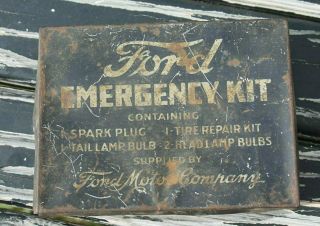 Vintage Ford Motor Co.  Automobile Emergency Kit Tin Box Can Accessory