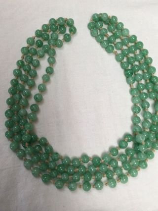 Reserved Art Deco 1920s V.  Long Peking Fancy Green Glass Faux Jade Bead Necklace