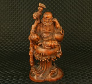 Rare Asian Boxwood Hand Carved Arhat Statue Pray Table Home Decoration Gift