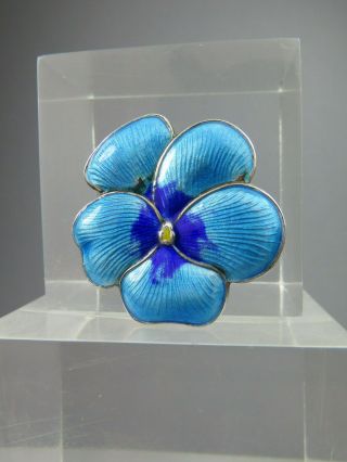 Antique Vintage Sterling Silver & Blue Enamel Pansy Flower Brooch