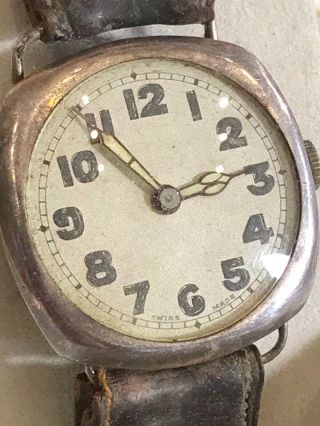 Vintage Antique 1929 Pre Ww2 Post Ww1 Watch Trench Military Stylr Silver.  925