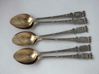 Set Of 6 Antique French Solid Silver Shield Top Coffee Spoons C.  1900/ 11.  8 Cm