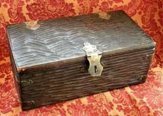 Antique Vintage Oak Wooden Box With Brass Clasp Jewellery / Trinket Box