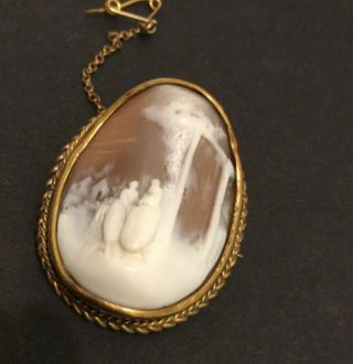 Antique Victorian Shell Cameo Gold Tone Metal Mount Brooch