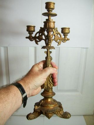 Antique Metal Gothic / Church Candelabra.  Just Over 15 Inches Tall