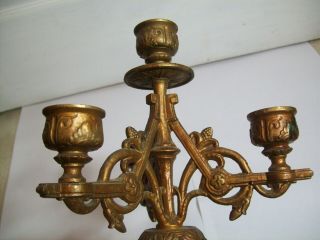 ANTIQUE METAL GOTHIC / CHURCH CANDELABRA.  JUST OVER 15 INCHES TALL 3