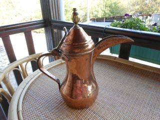 Antique Middle Eastern Dallah Coffee Pot - Copper With Brass Hings & Knob On Lid