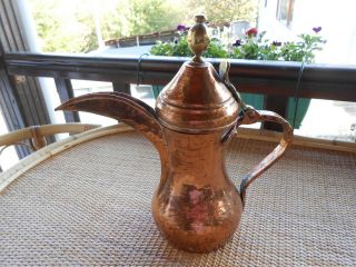 Antique Middle Eastern Dallah Coffee Pot - Copper with Brass hings & knob on lid 3