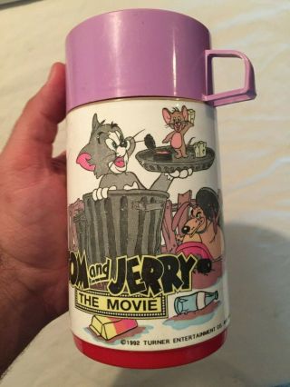 Vintage 1990s Rare Tom And Jerry The Movie Thermos For Plastic Lunch Box