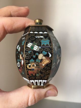 Vintage Miniature Chinese Black Cloisonne Jar Trinket Box Pot,  Precious Objects.