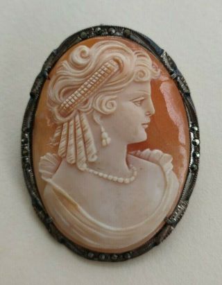 Antique Shell Cameo Brooch & Pendant Set In 800 Silver