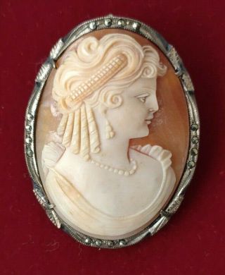 Antique Shell Cameo Brooch & Pendant Set in 800 Silver 2